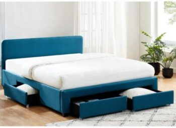 Homifab Stan - Bett mit Schubladen 140x190 aus duckblauem Stoff 2
