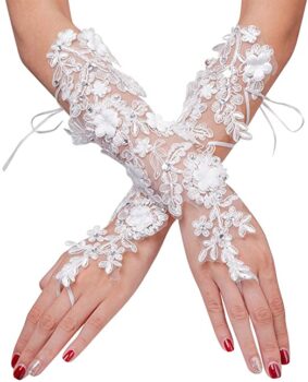 Weiße Handschuhe aus Spitze mit Schnürung für die Braut 12
