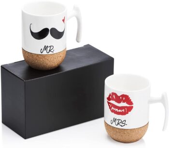 Set aus 2 Kaffeetassen aus Porzellan mit Holzsitz Mr & Mrs Love-Kankei 21