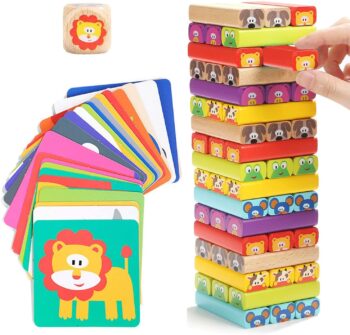 Turm aus stapelbaren Holzblöcken mit Farben und Tieren - Nene Toys 23