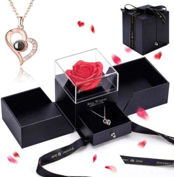Geschenk Handgefertigte Rosenblüte mit Halskette und Grußkarte gudong 81