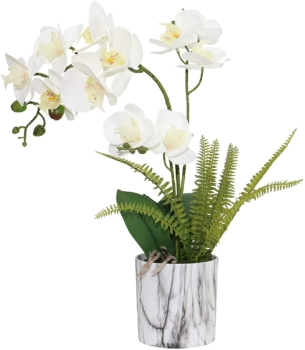 Künstliche Orchidee weiß im Marmortopf - Olrla 34